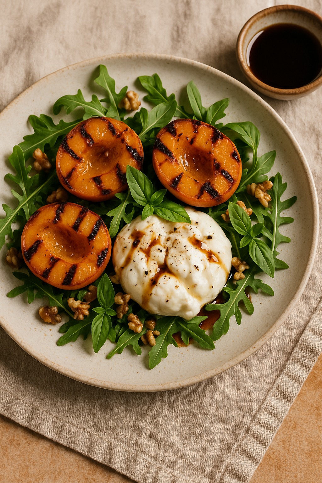 Burrata & Grilled Peach Salad with Honey-Balsamic Glaze