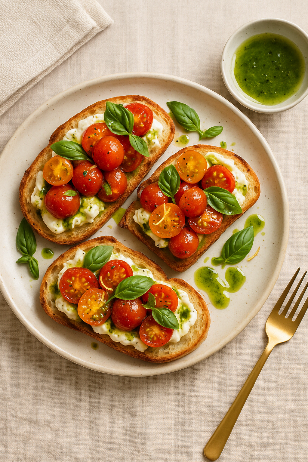 Sun-Ripened Tomato &amp; Burrata Toast with Basil Oil