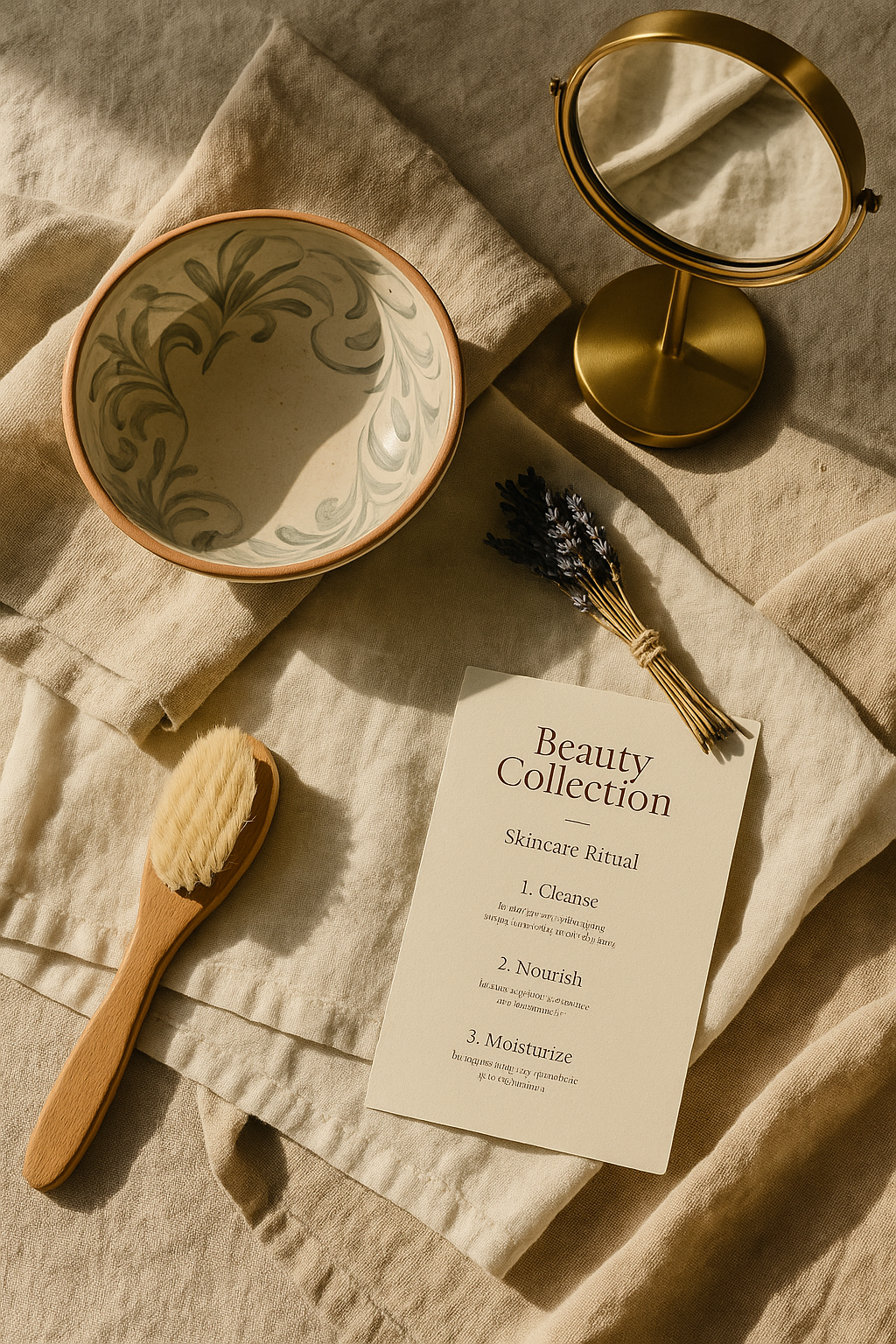 Casa Dolce Beauty Collection showcasing Rosewater Facial Toner, Moroccan Red Clay Face Mask, and Luxurious Bath/Body Oil - Ylang Ylang Cedarwood & Rose, perfect for a self-care ritual.