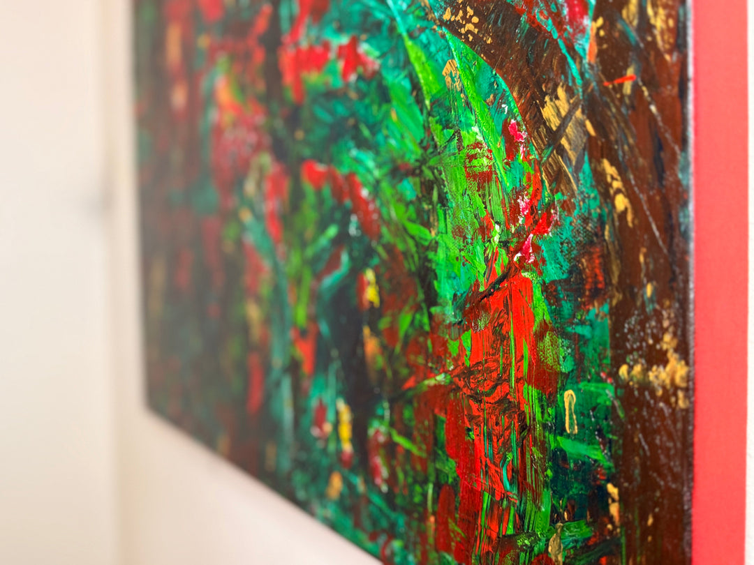 Stunning collection of contemporary wall art featuring original canvas artworks like Amber Ritual, Ritual Script, Jungle Pulse, Solar Bloom, and Sunset Grid.