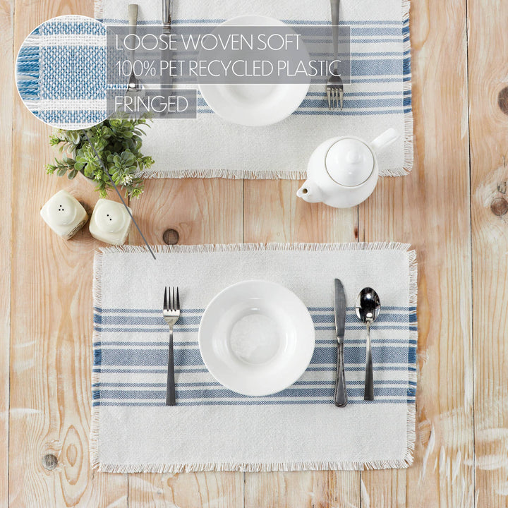 Antique White Stripe Blue Indoor/Outdoor Placemat Set of 6 13x19-Casa Dolce