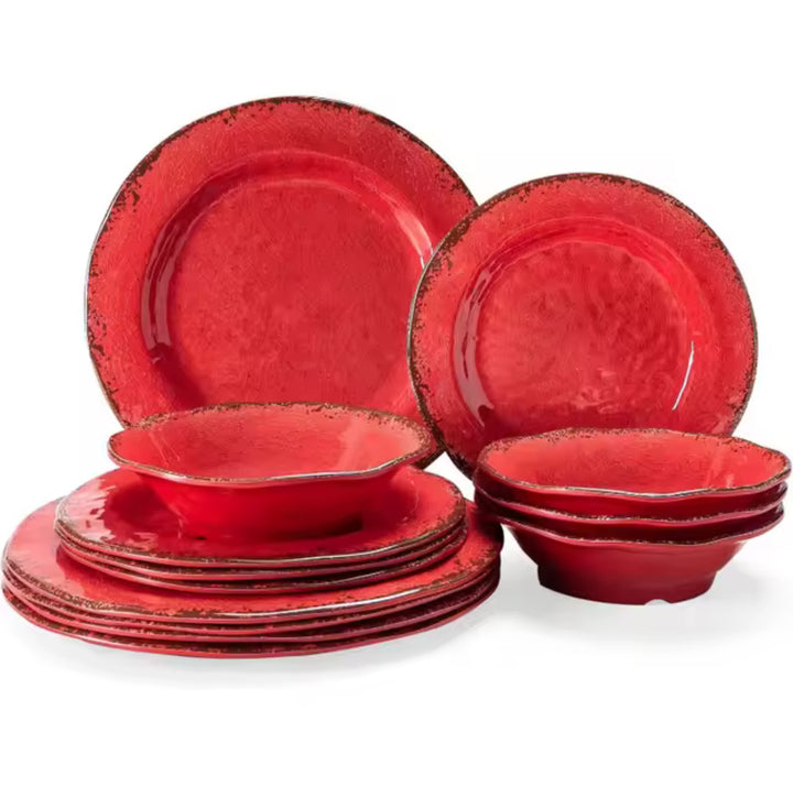 12 Piece Crackle Lightweight Melamine Dinnerware Set-Service for 4-Casa Dolce