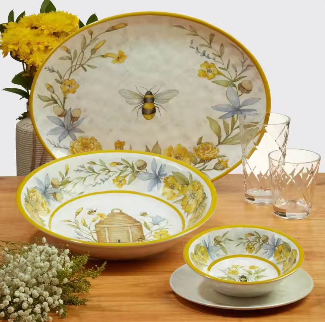 Bee Sweet 12 Piece Melamine Dinnerware Set-Casa Dolce