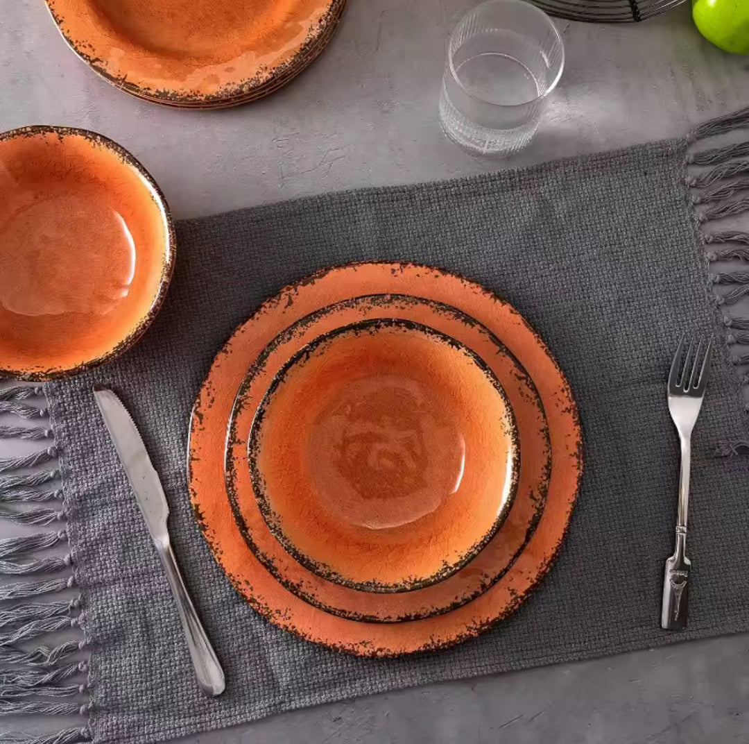 12 Piece Crackle Lightweight Melamine Dinnerware Set-Service for 4-Casa Dolce