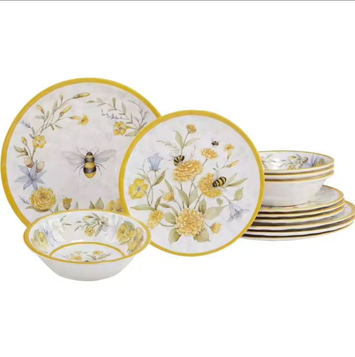 Bee Sweet 12 Piece Melamine Dinnerware Set-Casa Dolce