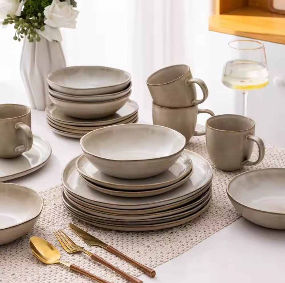 Ceramic Dinnerware Sets,Handmade Reactive Glaze Plates and Bowls Sets-Casa Dolce