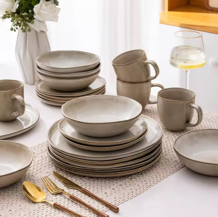 Ceramic Dinnerware Sets,Handmade Reactive Glaze Plates and Bowls Sets-Casa Dolce