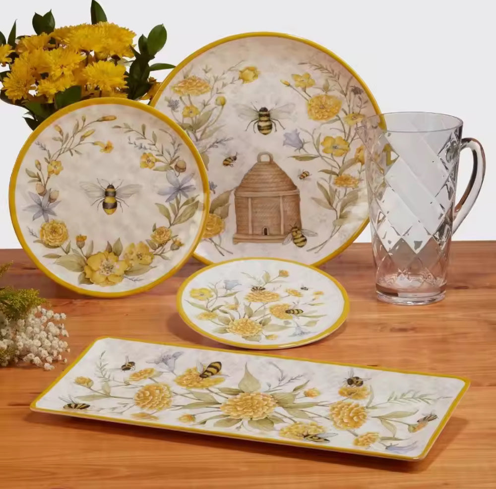 Bee Sweet 12 Piece Melamine Dinnerware Set-Casa Dolce