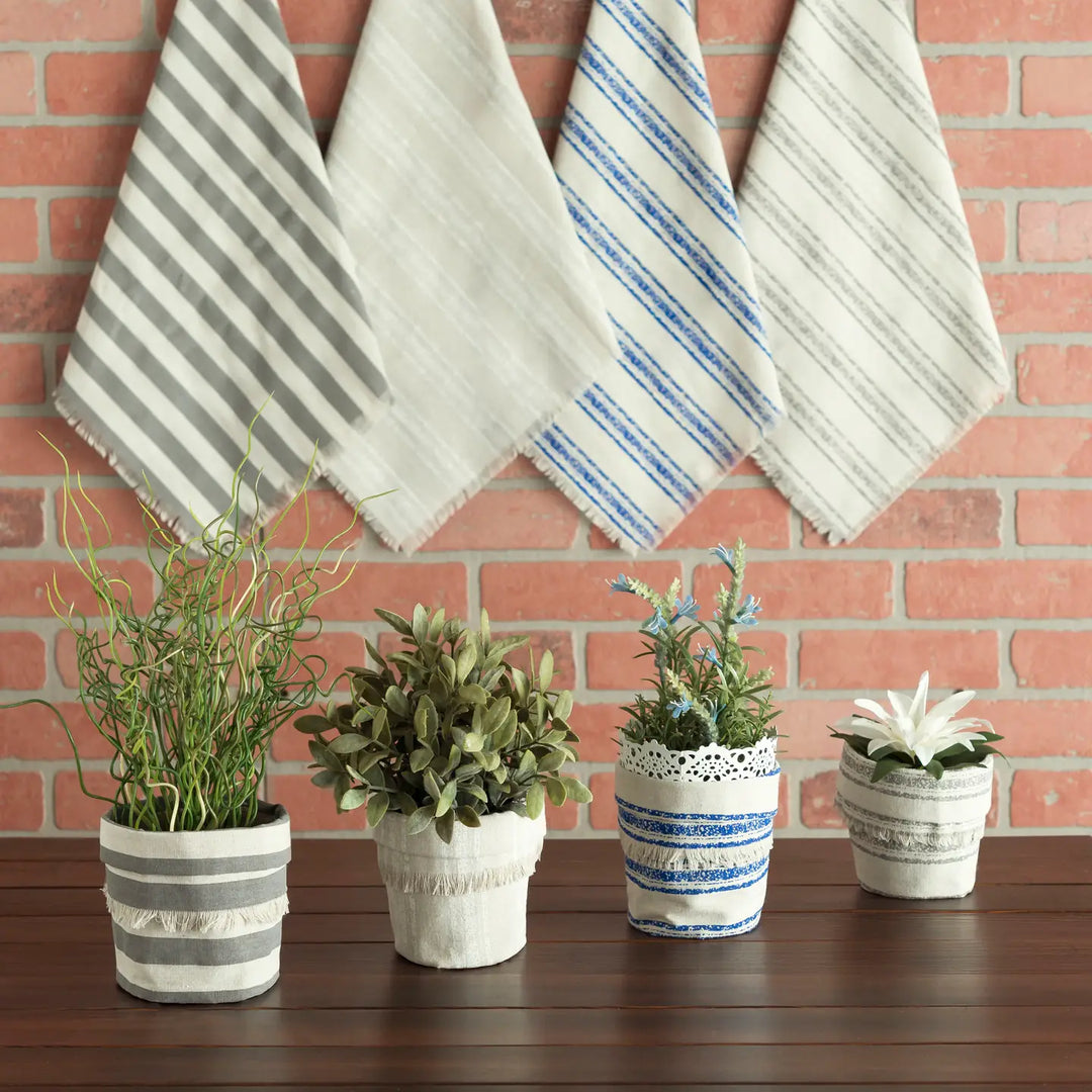 Linen Square Placemats with Fringed Edges Bold Gray Stripes-Casa Dolce