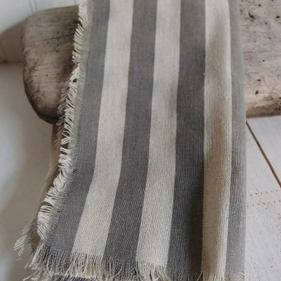 Linen Square Placemats with Fringed Edges Bold Gray Stripes-Casa Dolce