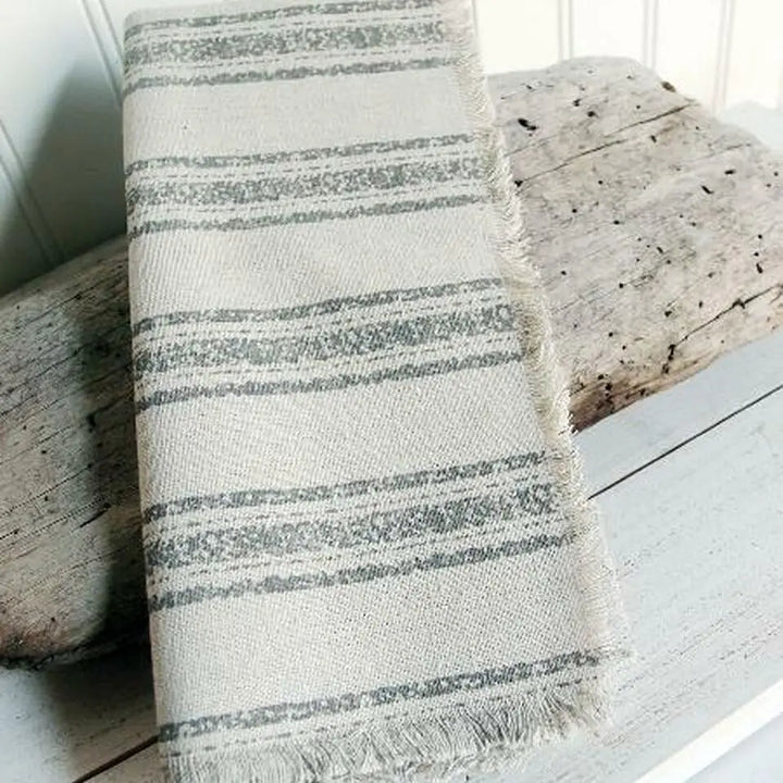 Linen Square Placemats with Fringed Edges Bold Gray Stripes-Casa Dolce
