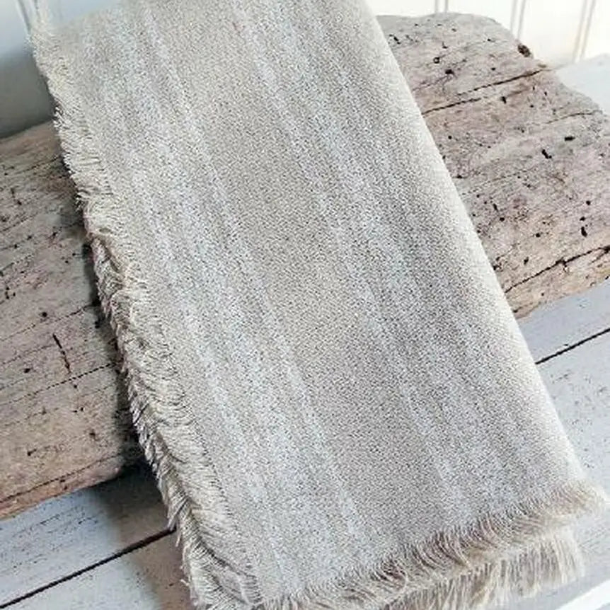 Linen Square Placemats with Fringed Edges Bold Gray Stripes-Casa Dolce