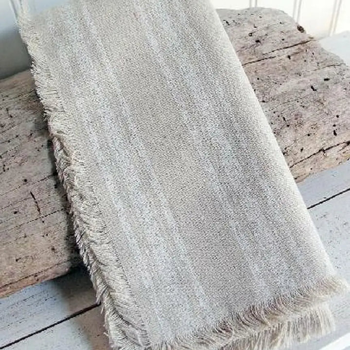 Linen Square Placemats with Fringed Edges Bold Gray Stripes-Casa Dolce