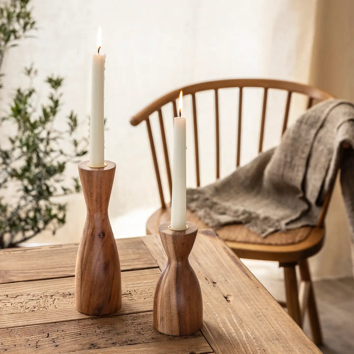 Over&Back Set of 2 Traditional Acacia Tall Candle Holders-Casa Dolce