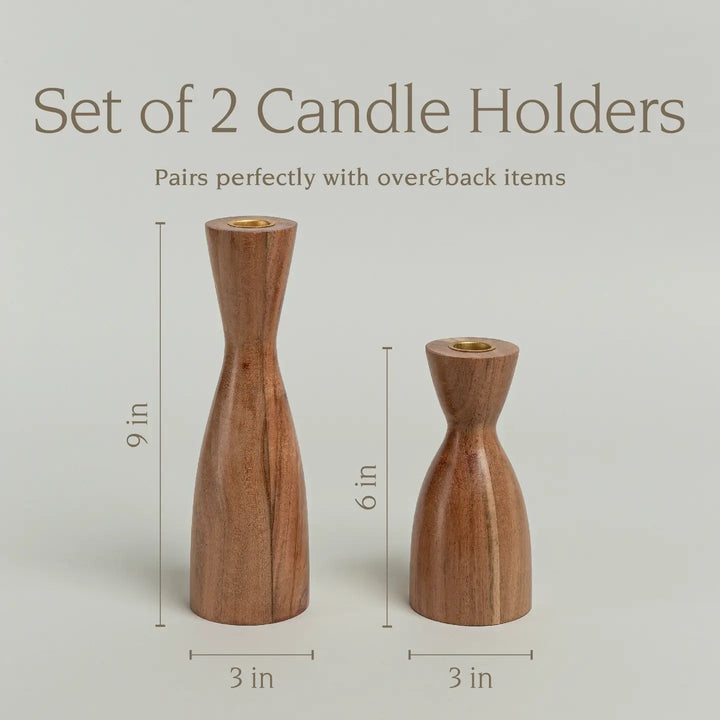 Over&Back Set of 2 Traditional Acacia Tall Candle Holders-Casa Dolce