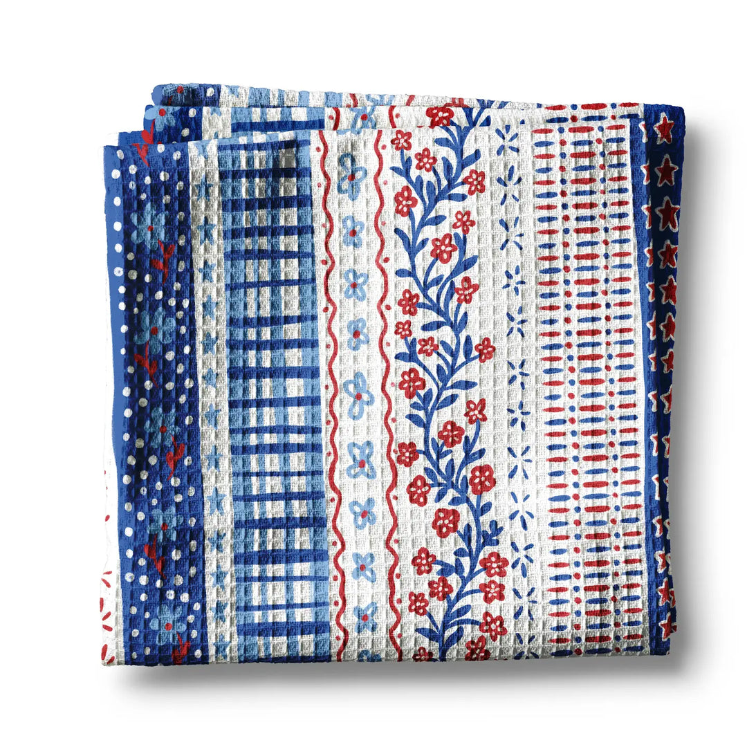 4th July Patriotic Red White Blue Flag Kitchen Towel Waffle-Casa Dolce