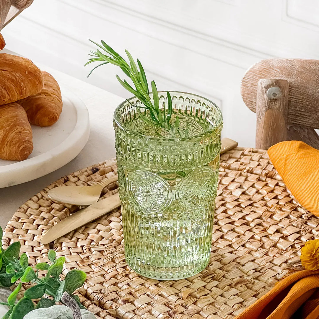 13 oz. Vintage Textured Sage Green Drinking Glasses (6 Pcs)-Casa Dolce