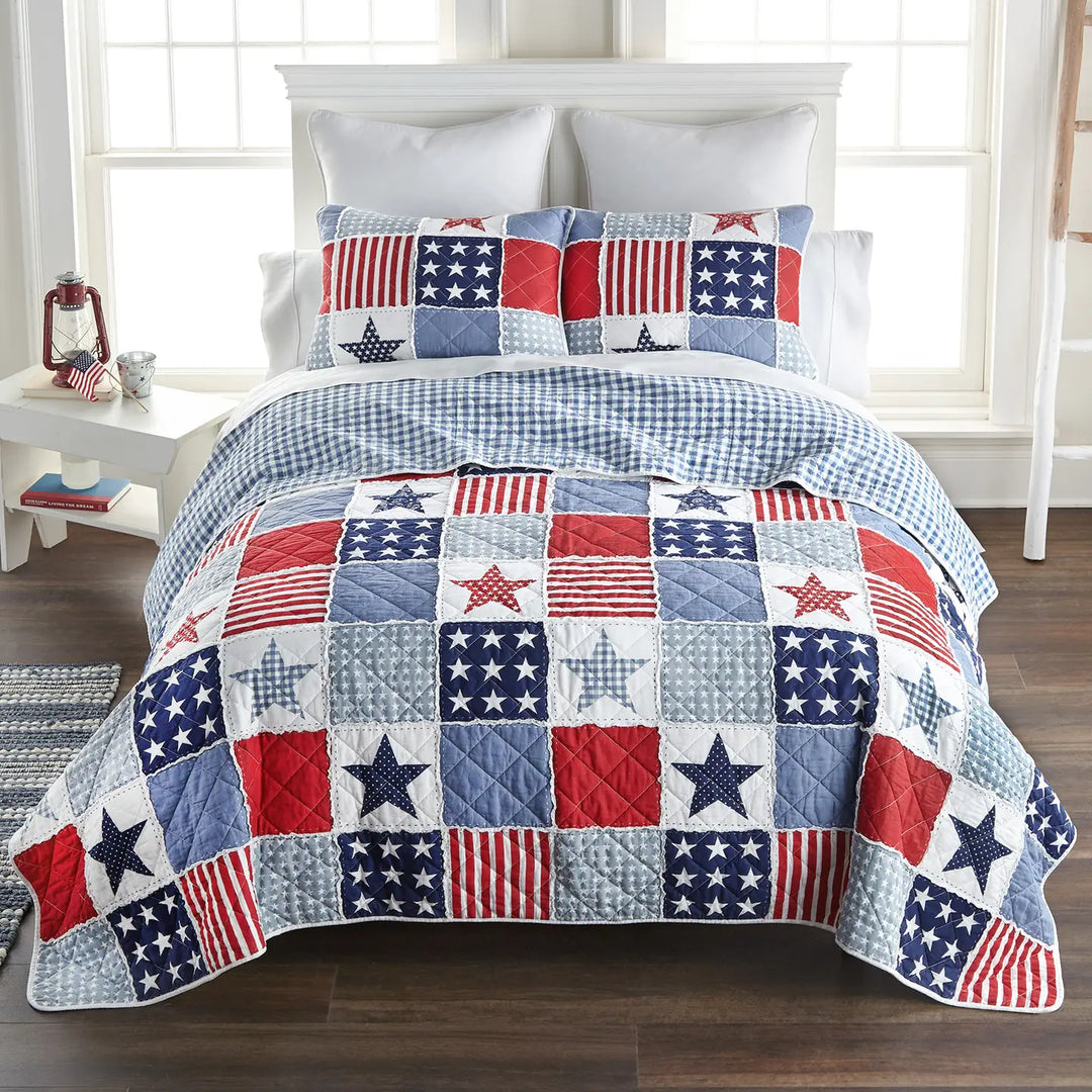 Sharp Star & Stripe Pieced Cotton Quilt Collection-Casa Dolce