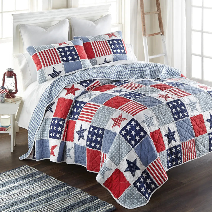 Sharp Star & Stripe Pieced Cotton Quilt Collection-Casa Dolce