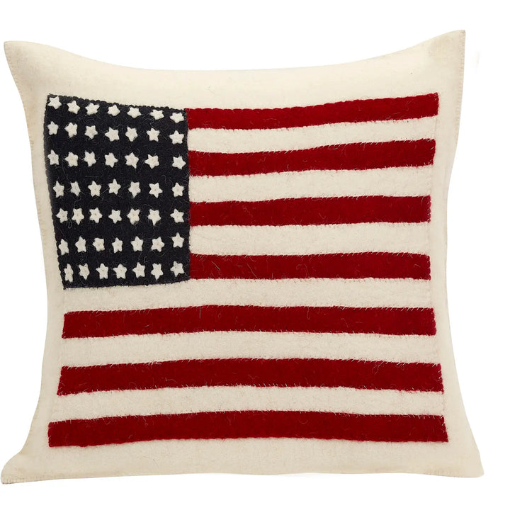 American Flag Hand Felted Wool Pillow - Cream-Casa Dolce