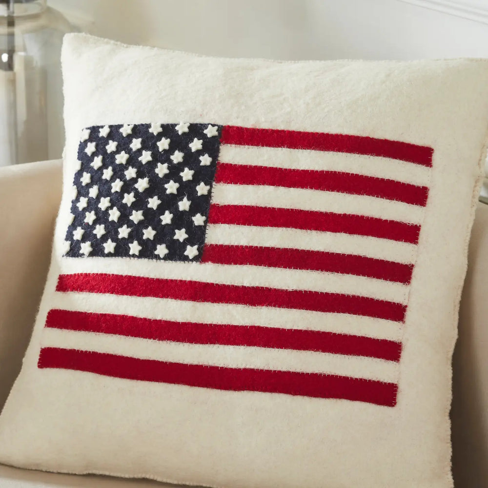 American Flag Hand Felted Wool Pillow - Cream-Casa Dolce
