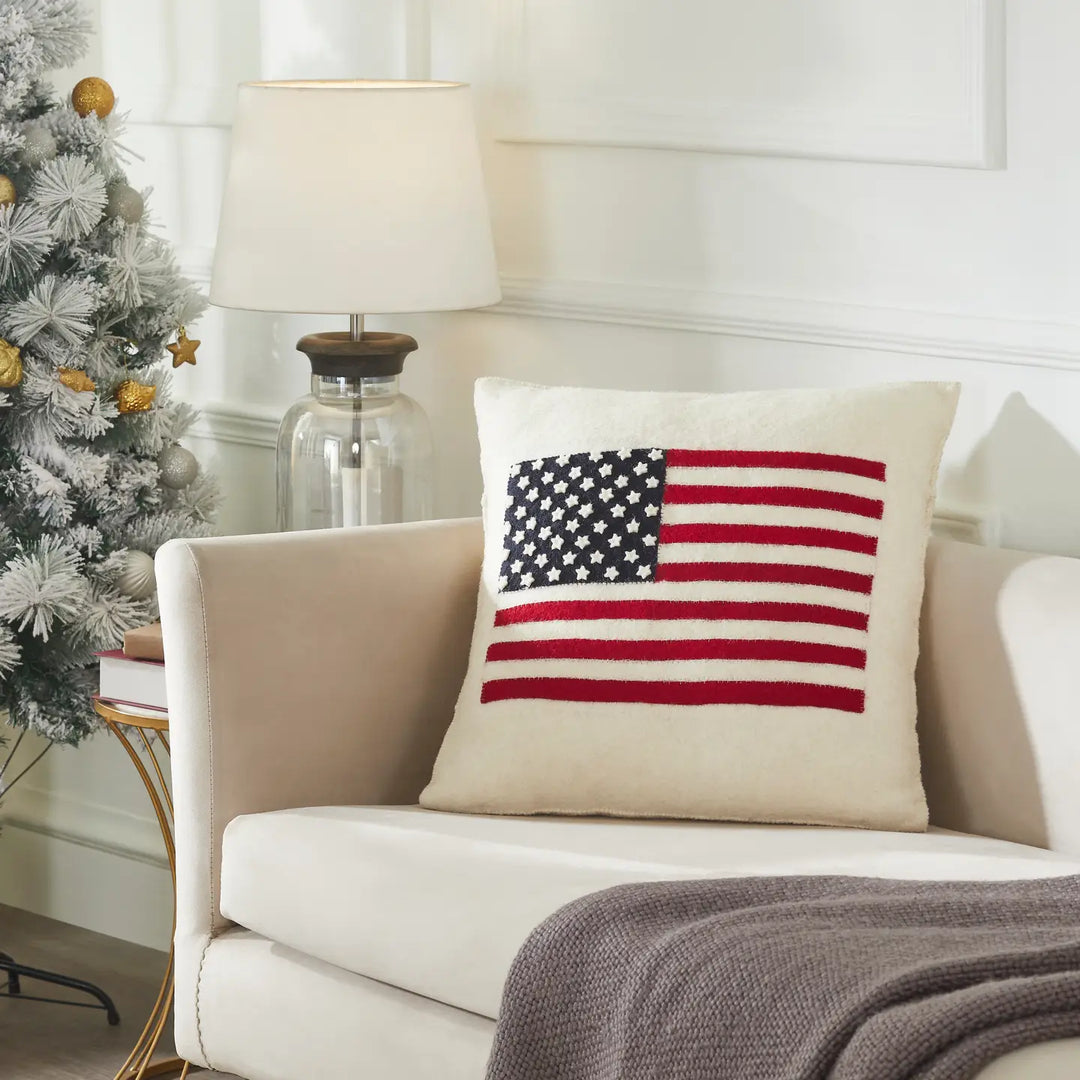 American Flag Hand Felted Wool Pillow - Cream-Casa Dolce