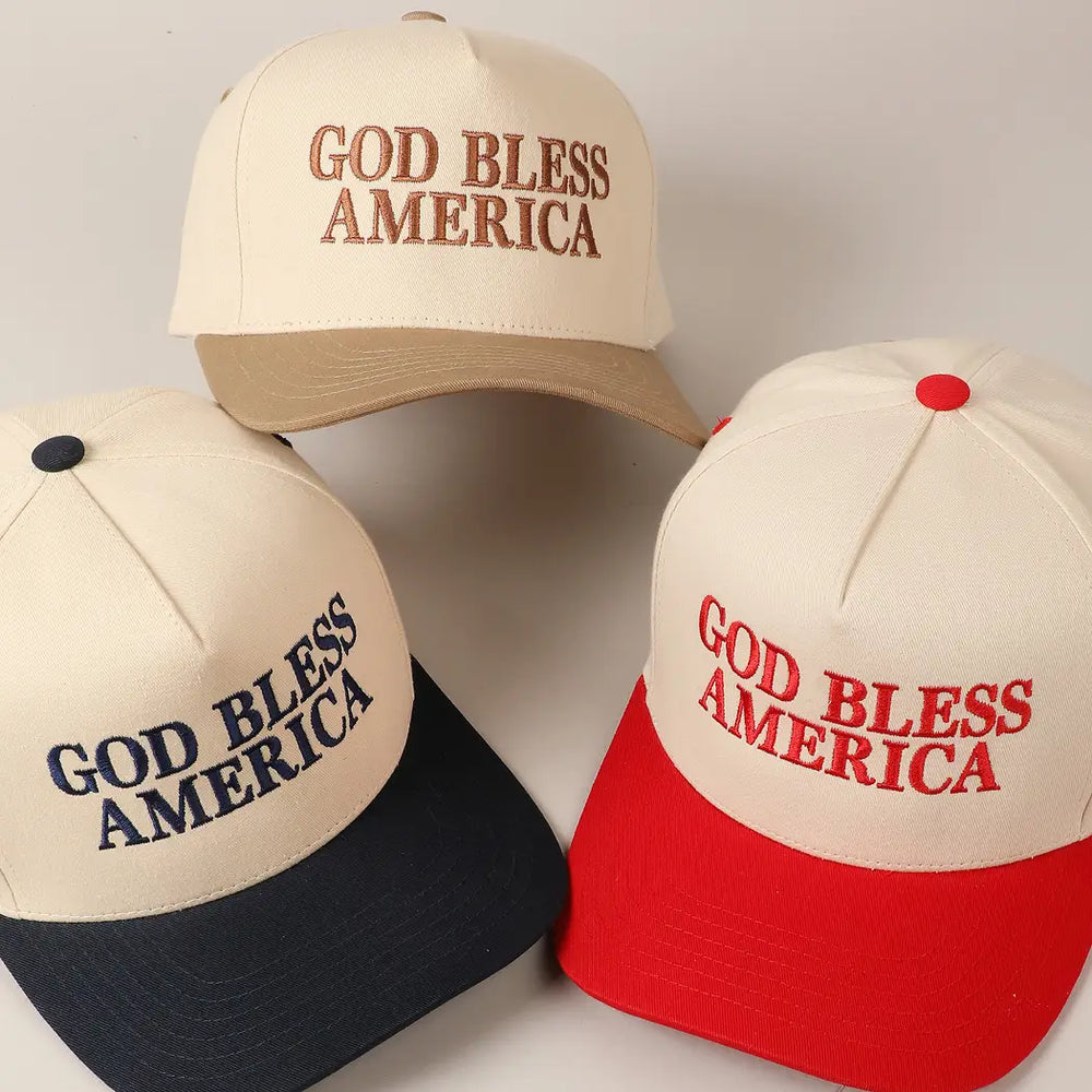 God Bless America Embroidered Two-Tone Canvas Cap-Casa Dolce