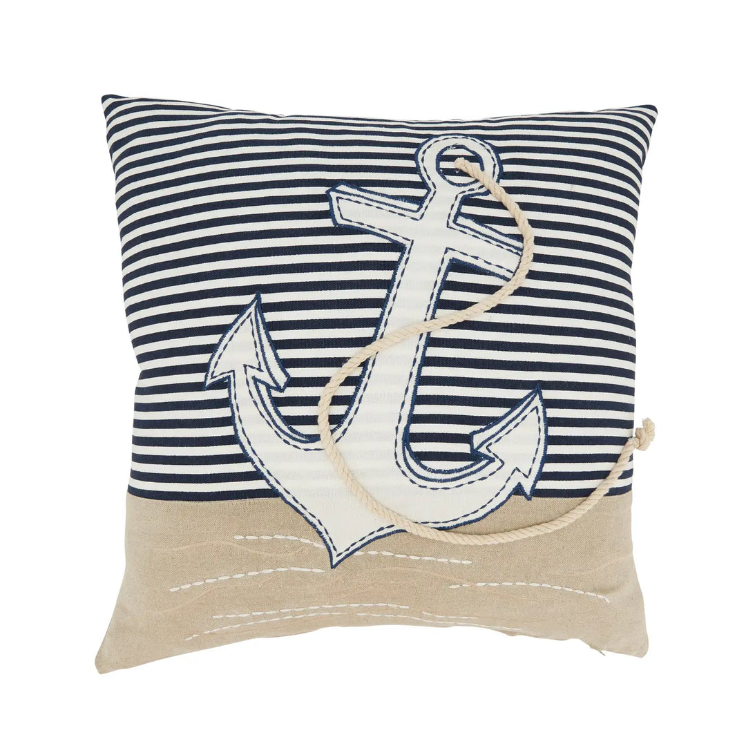 Coastal Embroidered Anchor Pillow-Casa Dolce