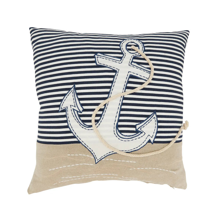 Coastal Embroidered Anchor Pillow-Casa Dolce