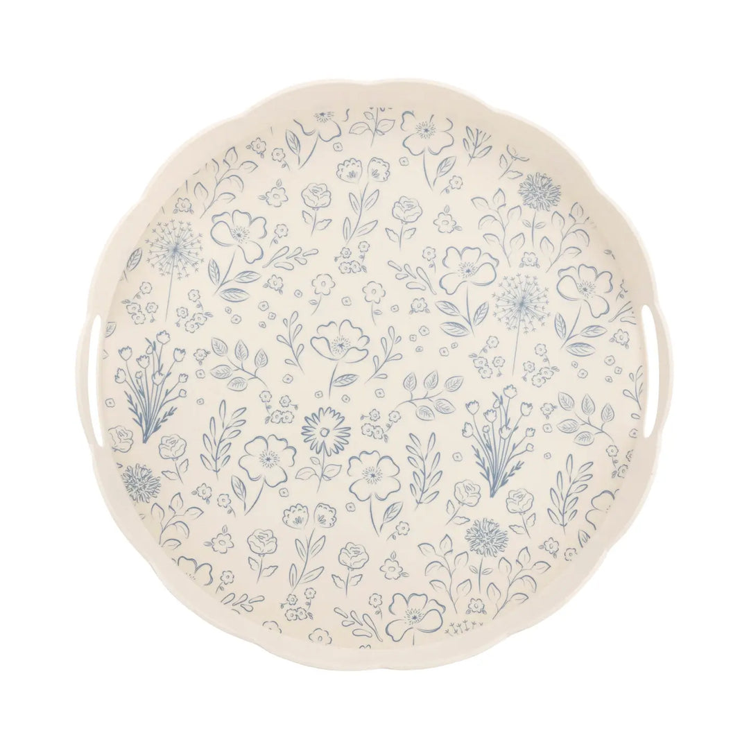 Round Scalloped Floral Bamboo Tray-Casa Dolce