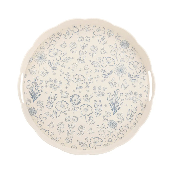 Round Scalloped Floral Bamboo Tray-Casa Dolce