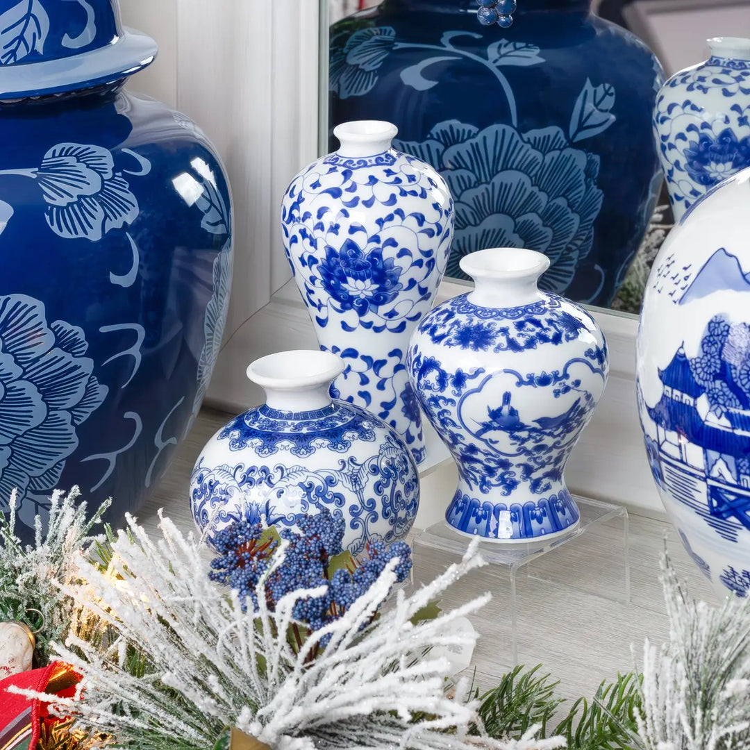Auldhome Design Blue and White Chinoiserie Vases (Set of 3)-Casa Dolce