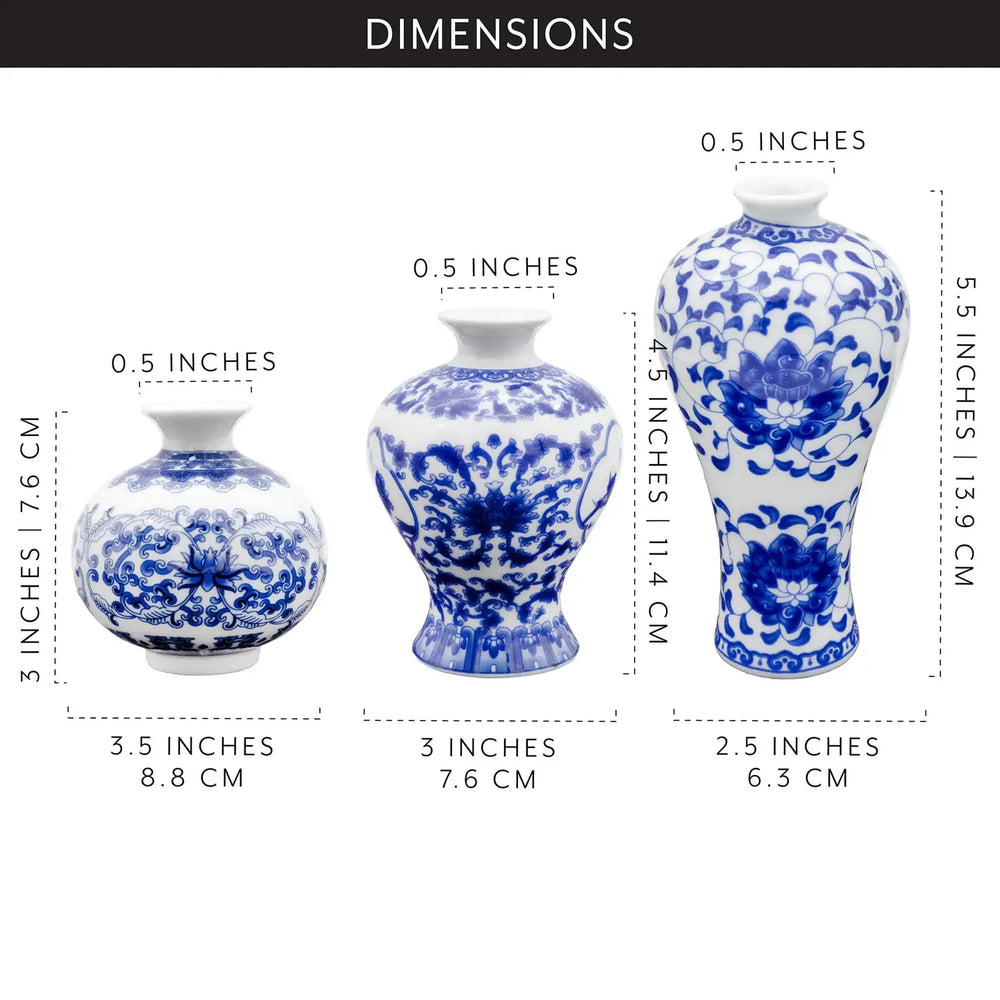 Auldhome Design Blue and White Chinoiserie Vases (Set of 3)-Casa Dolce
