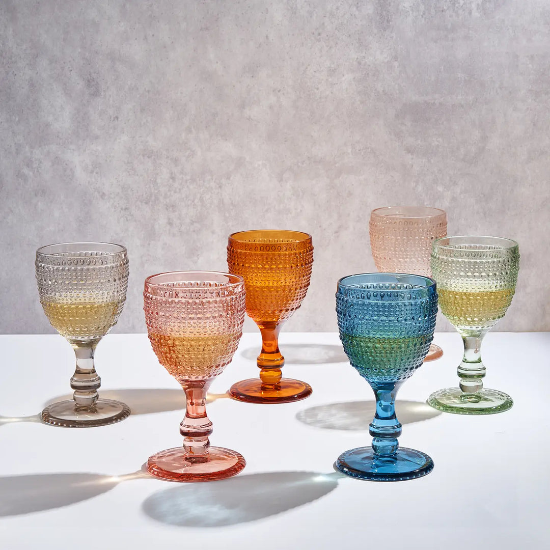 Beaded Goblet Wine Drinking Glasses Set | Set of 6 | 14.8 oz-Casa Dolce