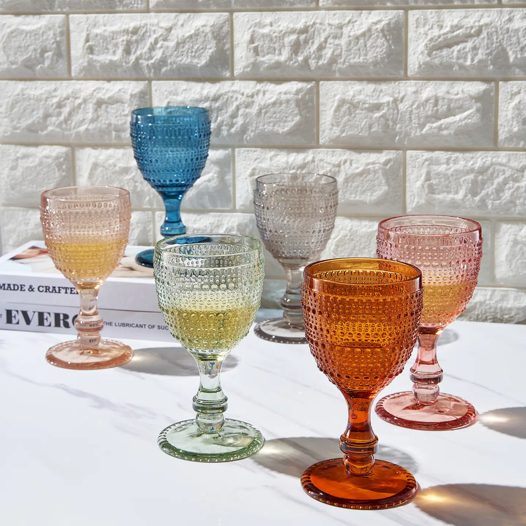 Beaded Goblet Wine Drinking Glasses Set | Set of 6 | 14.8 oz-Casa Dolce