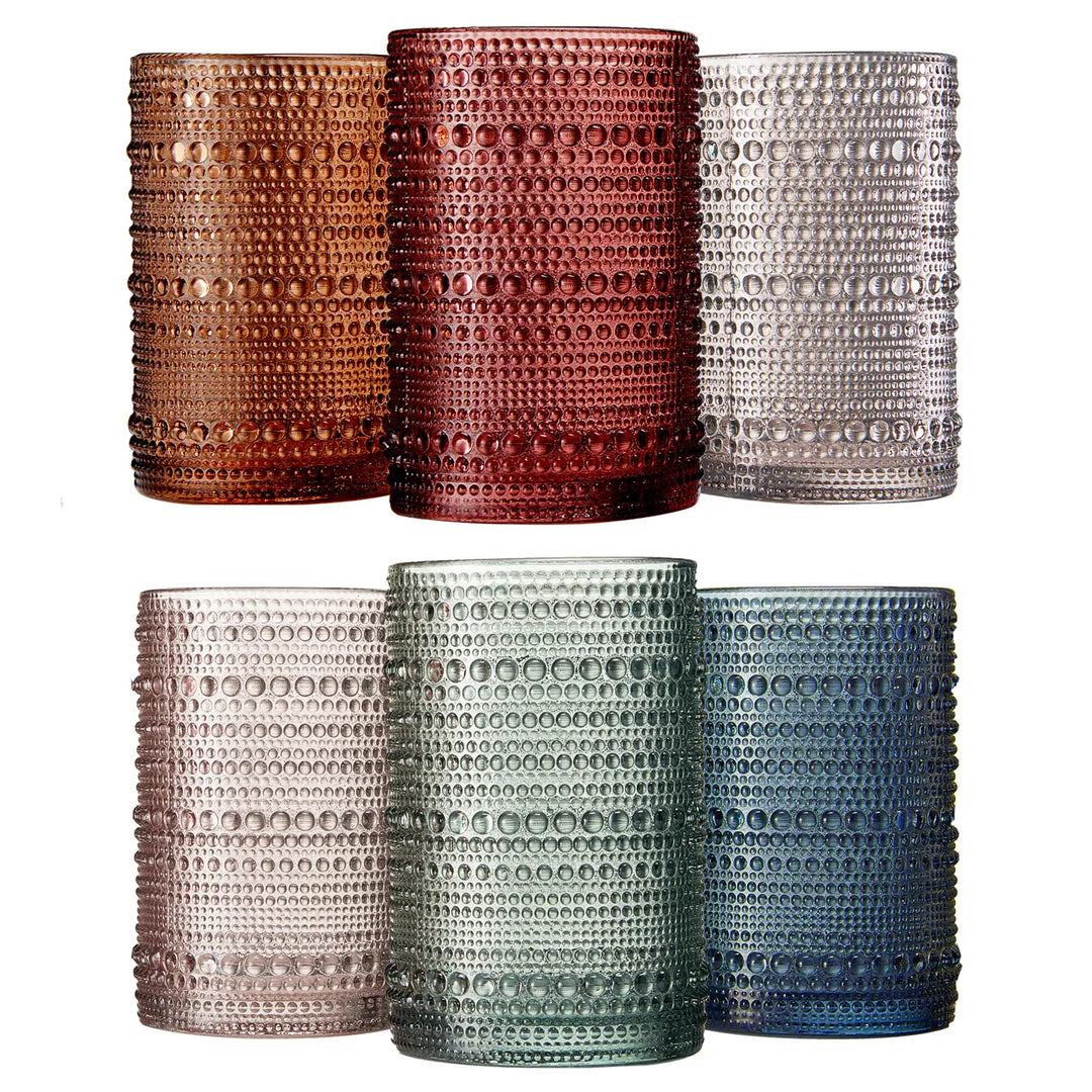 Beaded Hobnail Highball Drinking Glasses | Set of 6 | 14 oz-Casa Dolce
