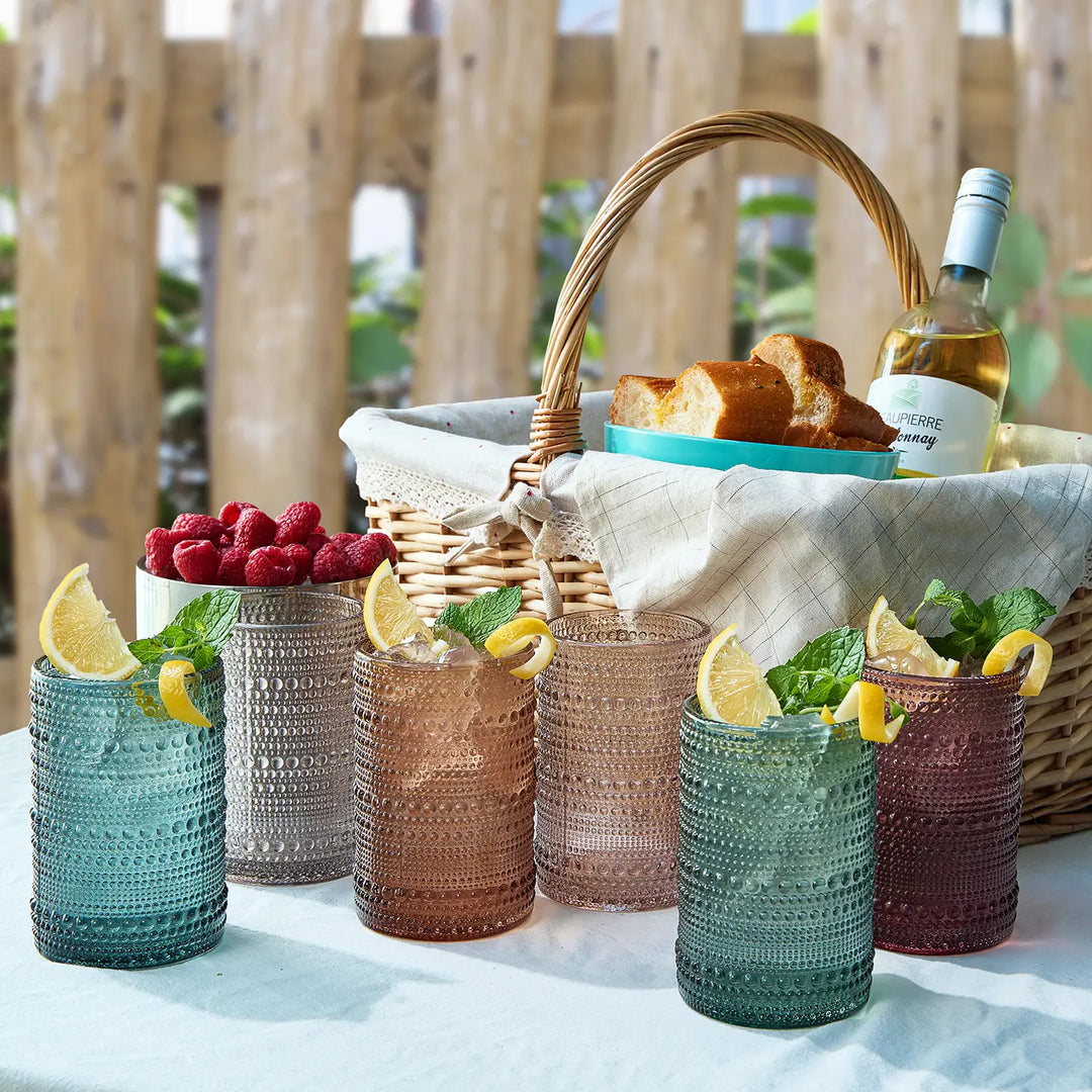 Beaded Hobnail Highball Drinking Glasses | Set of 6 | 14 oz-Casa Dolce