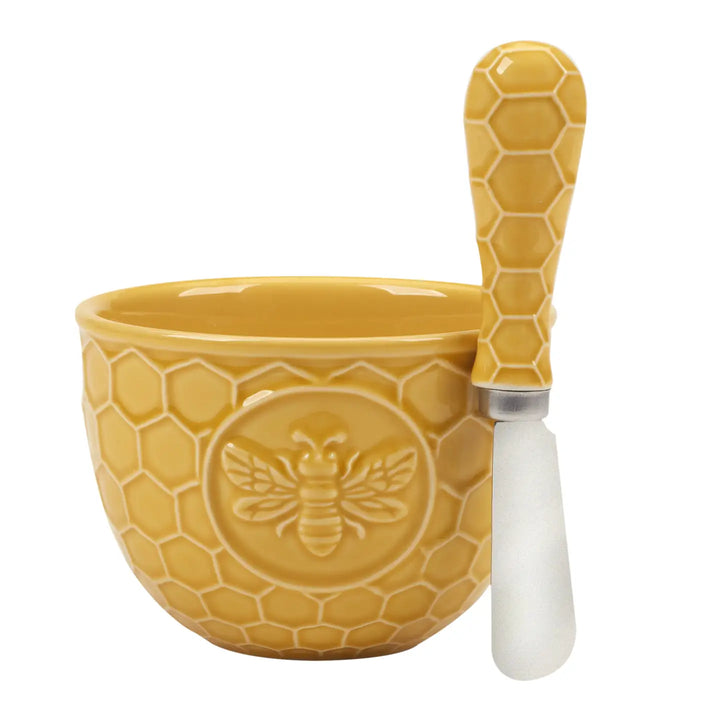 French Bees Embossed Honeycomb Dip Bowl W Spreader 4inx3-Casa Dolce