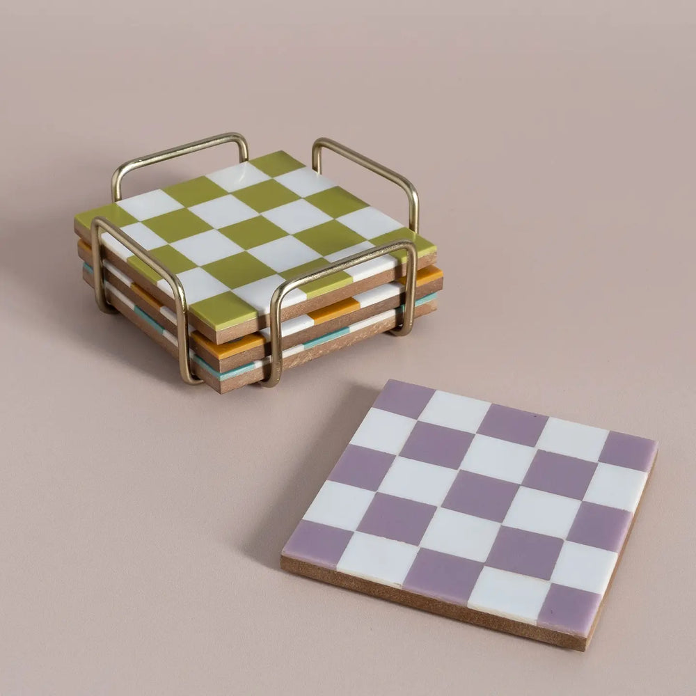 Checkered Coasters Colored with Stand-Casa Dolce