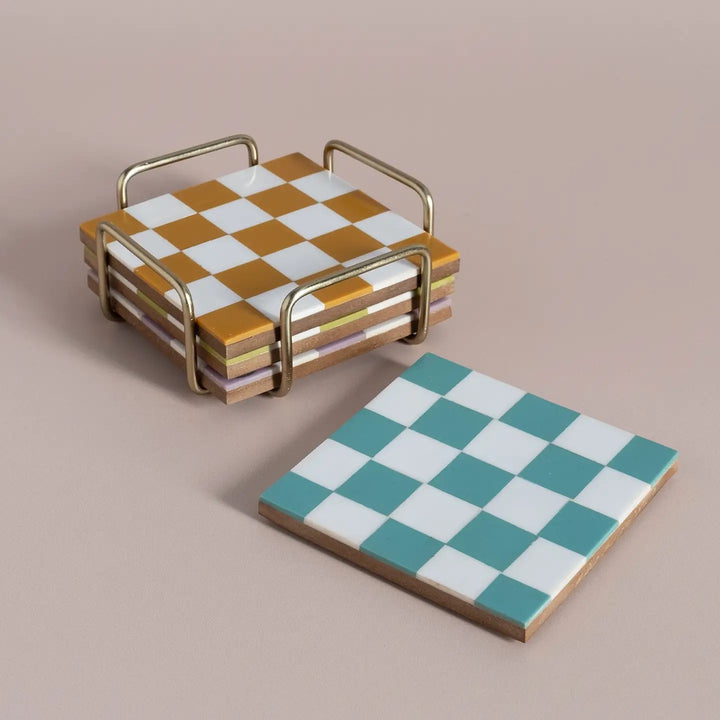 Checkered Coasters Colored with Stand-Casa Dolce