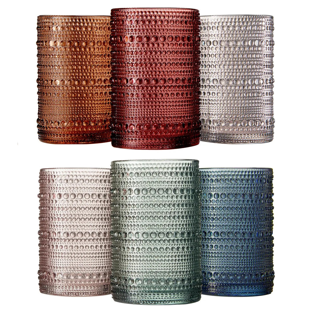 Beaded Hobnail Highball Drinking Glasses | Set of 6 | 14 oz-Casa Dolce