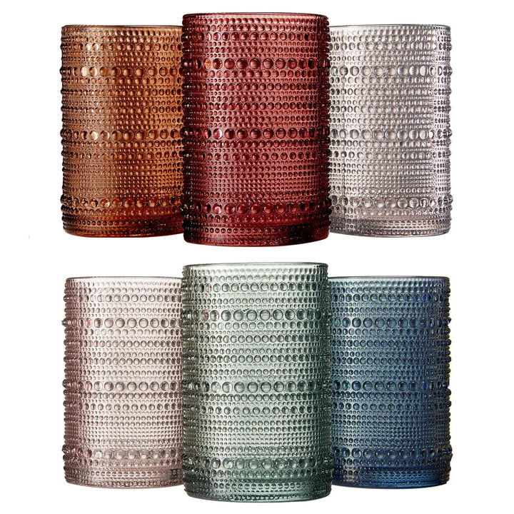 Beaded Hobnail Highball Drinking Glasses | Set of 6 | 14 oz-Casa Dolce