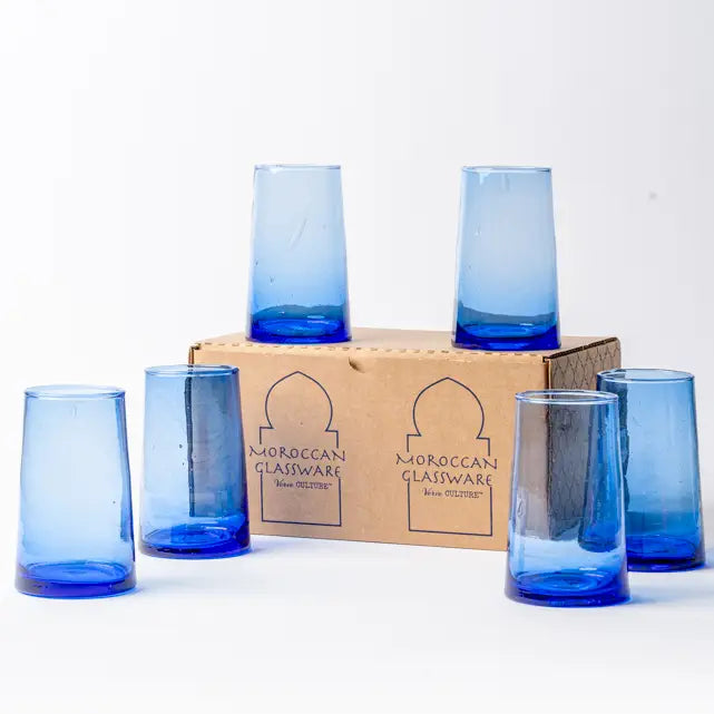 Moroccan Cone Glassware Large - Blue (Set of 6)-Casa Dolce