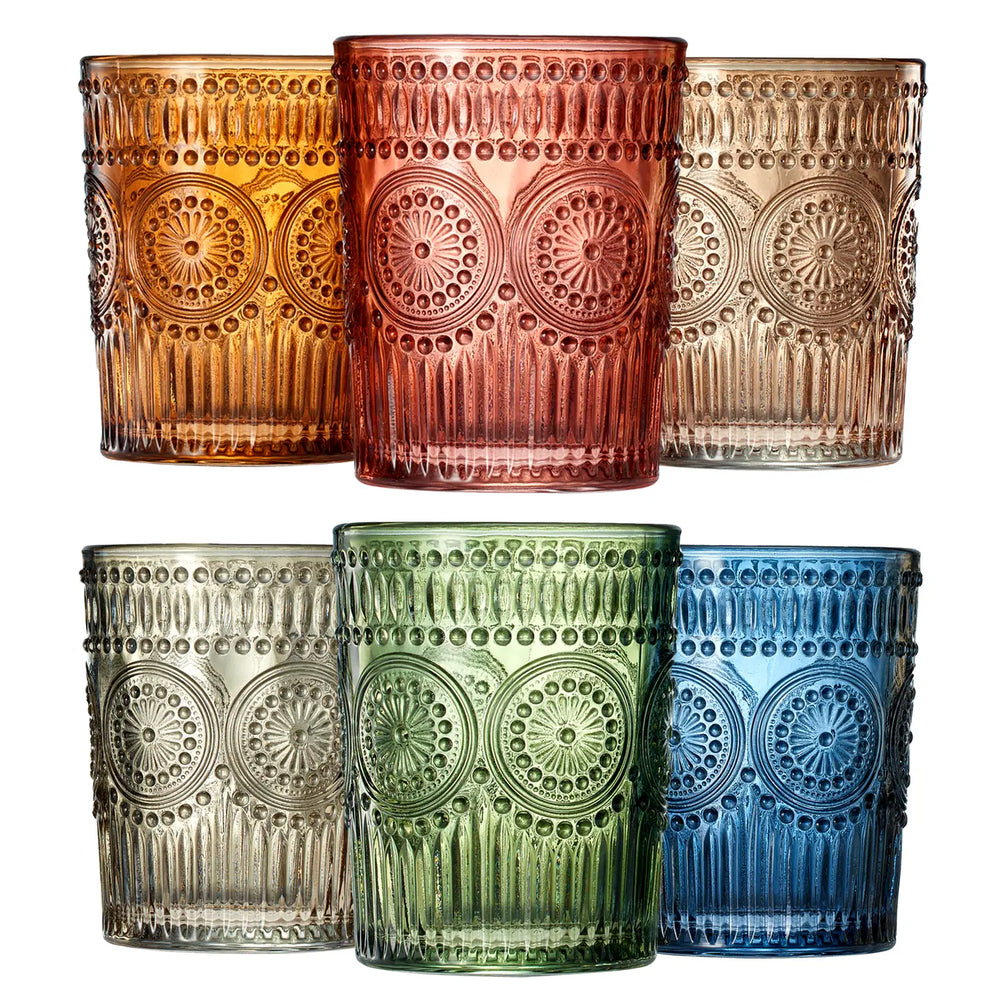 Colored Vintage Drinking Glasses Set | Set of 6 | 10 oz-Casa Dolce