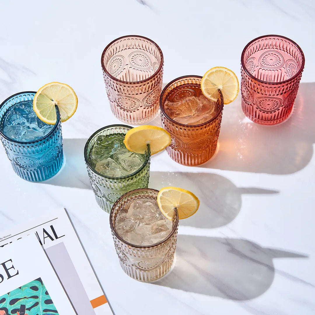 Colored Vintage Drinking Glasses Set | Set of 6 | 10 oz-Casa Dolce