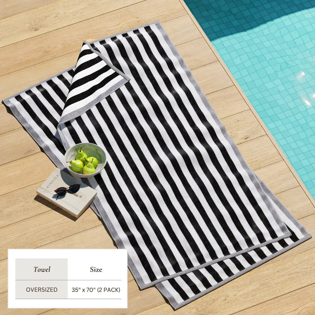 Oversized Striped Border Cabana Beach Towel - Santa Cruz (2 Pack - 35"x70")-Casa Dolce