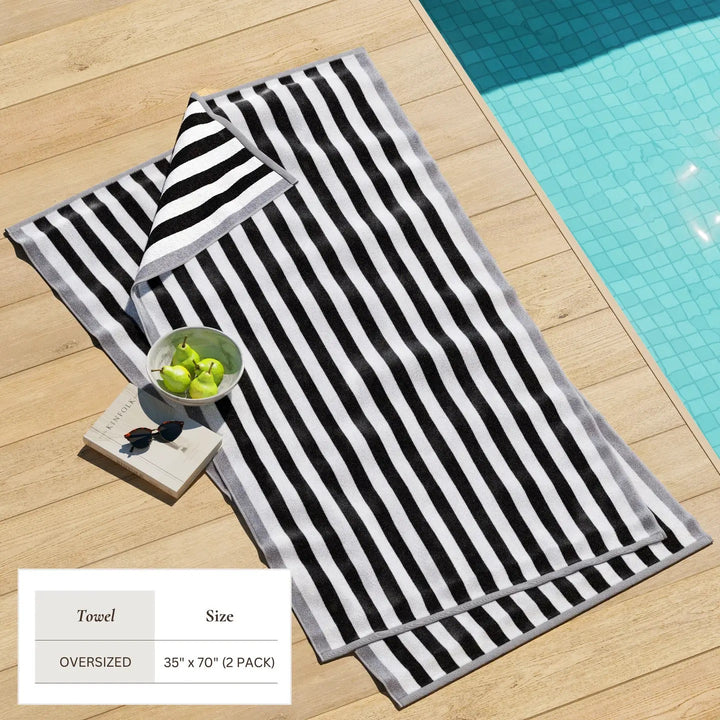 Oversized Striped Border Cabana Beach Towel - Santa Cruz (2 Pack - 35"x70")-Casa Dolce