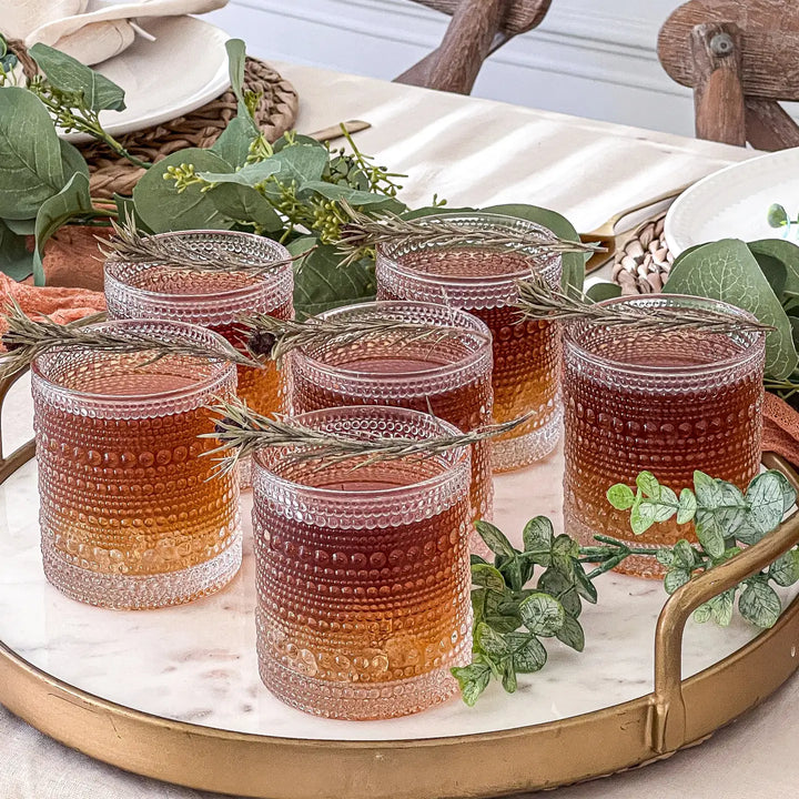 10 oz Textured Beaded Clear Old Fashion Drinking Glasses - WHISKEY SET 6pc-Casa Dolce